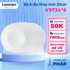 Bộ 6 Đĩa Thủy Tinh Cường Lực Sâu Lòng 20cm Luminarc Cannes - Bền Đẹp, Phù Hợp Lò Vi Sóng và Máy Rửa Bát