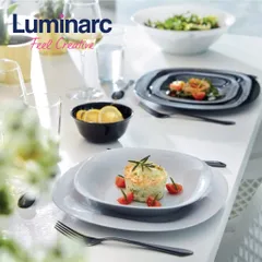 Bộ Đĩa Luminarc Carine Granit 6 Chi Tiết - Set Thủy Tinh Cao Cấp Sang Trọng Sản Xuất Tại Pháp, Dùng An Toàn Trong Vi Sóng 21cm & 19cm