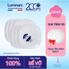 Bộ 6 Đĩa Thủy Tinh Nông Lòng Luminarc Lotusia 23cm - Đĩa An Toàn Cho Lò Vi Sóng, Sang Trọng Và Thẩm Mỹ Trong Bàn Ăn