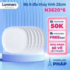 Bộ 6 Đĩa Thủy Tinh Nông Lòng Luminarc Lotusia 23cm - Đĩa An Toàn Cho Lò Vi Sóng, Sang Trọng Và Thẩm Mỹ Trong Bàn Ăn