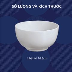Bộ 4 bát tô Luminarc Diwali Granit 14.5cm 750ml - Thủy Tinh An Toàn, Chất Lượng Pháp, Dùng Trong Máy Rửa Bát, Lò Vi Sóng