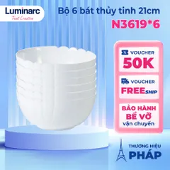 Bộ 6 bát tô thủy tinh Luminarc Lotusia 21cm - Chén canh, salad cao cấp, hàng chính hãng, sang trọng, dễ dàng vệ sinh