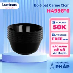 Bộ 6 bát thủy tinh Luminarc Everyday 12cm màu đen - Hàng chính hãng, an toàn cho máy rửa bát và lò vi sóng, thiết kế hiện đại