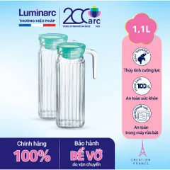 Bộ 2 Bình Thủy Tinh Luminarc Quadro Ice Green 1.1L - Thiết Kế Hiện Đại, An Toàn, Chống Xước, Dùng trong Máy Rửa Bát