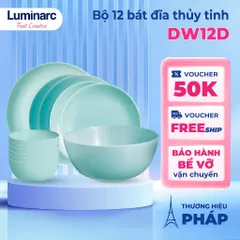 [Hàng Pháp] Bộ bát đĩa tô thủy tinh Luminarc Diwali xanh ngọc 12 chi tiết DW 12D, dùng lò vi sóng