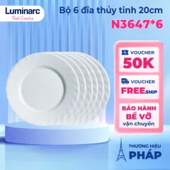 Bộ 6 đĩa thủy tinh cường lực Luminarc Trianon 20cm - An toàn lò vi sóng, chống xước, tiện ích cho bàn ăn