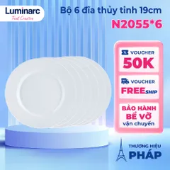 Bộ 6 Đĩa Thủy Tinh Nông Lòng Luminarc Everyday 19cm - Hàng Chính Hãng, Chống Xước, An Toàn Với Lò Vi Sóng