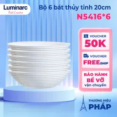 Bộ 6 Bát Tô Thủy Tinh Luminarc Harena 20cm N5416 - An Toàn Lò Vi Sóng, Hàng Chính Hãng, Phong Cách Hiện Đại