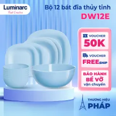 Bộ bát đĩa (tô,chén,dĩa) thủy tinh Luminarc Carine xanh dương 12 chi tiết DW 12E | Hàng chính hãng