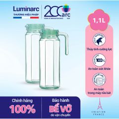 Bộ 2 Bình Thủy Tinh Luminarc Octime Ice Green 1.1L - Đựng Nước An Toàn, Kiểu Dáng Hiện Đại, Hàng Chính Hãng Pháp