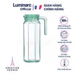 Bộ 2 Bình Thủy Tinh Luminarc Octime Ice Green 1.1L - Đựng Nước An Toàn, Kiểu Dáng Hiện Đại, Hàng Chính Hãng Pháp