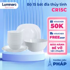 Bộ bát đĩa thủy tinh Luminarc Carine 15 món CR15C an toàn, cao cấp, không chì - Đồ gia dụng bếp hiện đại, sang trọng