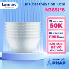 Bộ 6 bát tô thủy tinh Luminarc Trianon 18cm N3651*6 - Bát tô ăn bún, phở chính hãng, an toàn, thiết kế hiện đại, chịu nhiệt tốt