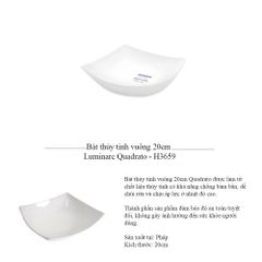 Đĩa Thủy Tinh Vuông Trắng Quadrato 20cm D7206 Cao Cấp, Đĩa Sâu Lòng An Toàn Cho Máy Rửa Bát, Lò Vi Sóng - Hàng Chính Hãng Luminarc