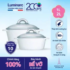 Bộ nồi thủy tinh trắng Luminarc 2 chi tiết 1L + 2L LVCF6P3, sản xuất tại Pháp | Bảo hành 10 năm