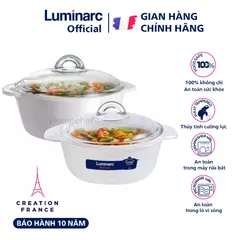 Bộ nồi thủy tinh trắng Luminarc 2 chi tiết 1L + 2L LVCF6P3, sản xuất tại Pháp | Bảo hành 10 năm