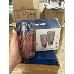 Bộ 6 Cốc Thủy Tinh Luminarc Ricky Line V8688 340ml - Sang Trọng, An Toàn, Màu Hồng - Hàng Chính Hãng từ Pháp