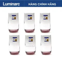Bộ 6 Cốc Thủy Tinh Luminarc Vigne 290ml - An Toàn, Chống Xước, Kích Thước Tiện Lợi - Hàng Chính Hãng, Màu Hồng Tím