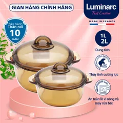 Bộ 2 nồi thủy tinh Luminarc 1L+ 2L LAVI6P0 dùng bếp ga, hồng ngoại, bảo hành 10 năm | Hàng chính hãng