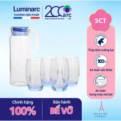 Bộ Bình Cốc Thủy Tinh Luminarc Xanh 5 Chi Tiết - Thiết Kế Hiện Đại An Toàn Cho Sức Khỏe - Hàng Chính Hãng J1799