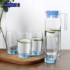 Bộ Bình Cốc Thủy Tinh Luminarc Xanh 5 Chi Tiết - Thiết Kế Hiện Đại An Toàn Cho Sức Khỏe - Hàng Chính Hãng J1799