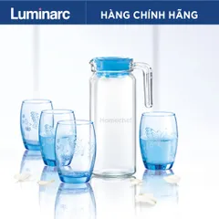 Bộ bình cốc thủy tinh Luminarc Rotterdam xanh dương - 1 Bình 1,1L & 4 Cốc 350ml, Trang trí hiện đại và tinh tế cho nhà bếp.