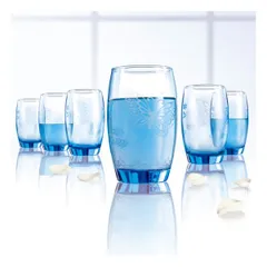 Bộ bình cốc thủy tinh Luminarc Rotterdam xanh dương - 1 Bình 1,1L & 4 Cốc 350ml, Trang trí hiện đại và tinh tế cho nhà bếp.