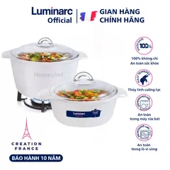 Bộ 2 nồi thủy tinh Luminarc LVCF6P2, dung tích 1.5L + 3L dùng bếp ga, hồng ngoại, bảo hành 10 năm