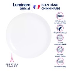 Đĩa thủy tinh Luminarc Diwali 27cm N3604 - Đĩa trắng sang trọng, an toàn cho lò vi sóng và máy rửa bát, hàng chính hãng Pháp