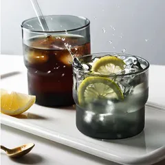 Bộ 6 cốc thủy tinh thấp Arcoroc Log T Grey 220ml - Ly ngấn 2 tầng dùng cho cà phê và trà quả, an toàn cho sức khỏe