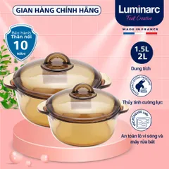 Bộ 2 nồi thủy tinh Luminarc Amberline 1.5L+2L LAVI6P4 dùng bếp ga, hồng ngoại, bảo hành 10 năm | Hàng chính hãng
