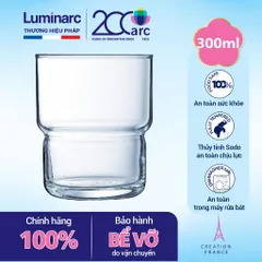 Bộ 6 cốc thủy tinh thấp Arcoroc LogT 300ml V4126 - An toàn cho máy rửa bát, thiết kế hiện đại, ly uống nước tiện ích cho bếp