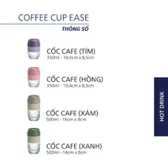 Cốc Thủy Tinh Luminarc Ease 500ml V5076/V5077 - Cốc Đựng Sinh Tố, Yến Mạch Có Nắp Đậy Chống Tràn Tiện Lợi, Dễ Mang Theo