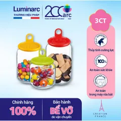 Bộ 3 Hũ Thủy Tinh Bảo Quản Thực Phẩm Luminarc Rondo Smile (0.5L, 0.75L, 1L) - An Toàn, Kiểu Dáng Đẹp, Chính Hãng Pháp