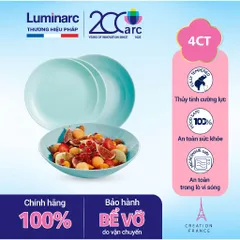 Bộ 4 Đĩa Thủy Tinh Luminarc Diwali Light Turquoise 19cm & 20cm - Thủy Tinh Cường Lực, An Toàn, Sang Trọng, Bền Bỉ cho Gia Đình
