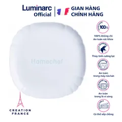 Đĩa thủy tinh Luminarc Lotusia 23cm N3620 - Đĩa ngọc trắng sang trọng, chống sốc nhiệt, sử dụng an toàn trong lò vi sóng, hàng chính hãng từ Pháp