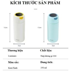Bình Giữ Nhiệt Luminarc Thermal V3591 350ml - Thiết Kế Chống Rò Rỉ, Hiển Thị Nhiệt Độ, Thép Không Gỉ 304