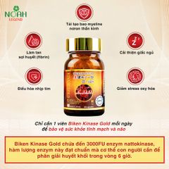 Viên Uống Biken Kinase Gold 60 Viên - Hỗ Trợ Lưu Thông Máu, Phòng Ngừa Đột Quỵ, Chiết Xuất Nattokinase Nhật Bản