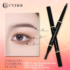 Chì Kẻ Mày Lâu Trôi C'Choi - Chì Kẻ Mày Tự Nhiên Dễ Tán, Phù Hợp Trang Điểm Á Đông, 2 Màu Xám Đen & Nâu Café