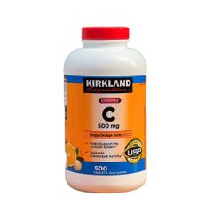 Kirkland Vitamin C 500mg - Viên Nhai Hương Cam, Hỗ Trợ Miễn Dịch và Chống Oxy Hóa, 500 Viên Chewable Tablets