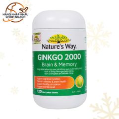 Viên Uống Bổ Não Nature’s Way Ginkgo 2000 - Hỗ Trợ Tăng Cường Trí Nhớ và Chức Năng Nhận Thức, 120 Viên, Nhập Khẩu Úc