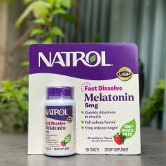 Viên ngậm hỗ trợ ngủ ngon Natrol Sleep 5mg - Giúp giảm mất ngủ, cải thiện giấc ngủ sâu, hương vị dâu tây - Hàng Mỹ, 250 viên