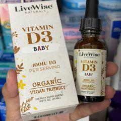 (có bill nhập) Vitamin D3 400IU Organic LiveWise Cho Bé Từ Sơ Sinh 24ml.