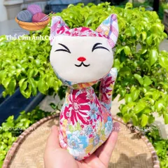 Thú Nhồi Bông Mèo Thần Tài Dễ Thương - Quà Tặng Đáng Yêu Cho Trẻ Em Bằng Vải Hoa Mềm Mại, Bảo Hành 1 Đổi 1