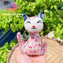 Thú Nhồi Bông Mèo Thần Tài Dễ Thương - Quà Tặng Đáng Yêu Cho Trẻ Em Bằng Vải Hoa Mềm Mại, Bảo Hành 1 Đổi 1