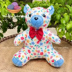 Thú Nhồi Bông Gấu Nơ Hoa Dễ Thương - Quà Tặng Trẻ Em Chất Liệu Vải Hoa Mềm Mại, Sản Xuất Thổ Cẩm Ánh Cường