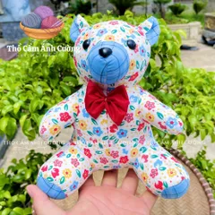 Thú Nhồi Bông Gấu Nơ Hoa Dễ Thương - Quà Tặng Trẻ Em Chất Liệu Vải Hoa Mềm Mại, Sản Xuất Thổ Cẩm Ánh Cường