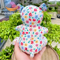 Thú Nhồi Bông Gấu Nơ Hoa Dễ Thương - Quà Tặng Trẻ Em Chất Liệu Vải Hoa Mềm Mại, Sản Xuất Thổ Cẩm Ánh Cường