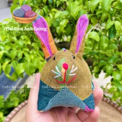 Thú Nhồi Bông Con Thỏ Dễ Thương Thổ Cẩm Dân Tộc Thái - Quà Tặng Ý Nghĩa Cho Bé Yêu, Chất Liệu Mềm Mại