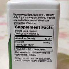 VEGAN - Viên uống Bổ Mắt  Eyebright Herb 560mg,tăng cường thị lực hãng Nature's Way